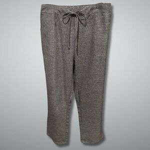 Dress Cropped Pants Polyester Garterized Waist Drawstring Front Pocket Gray W L